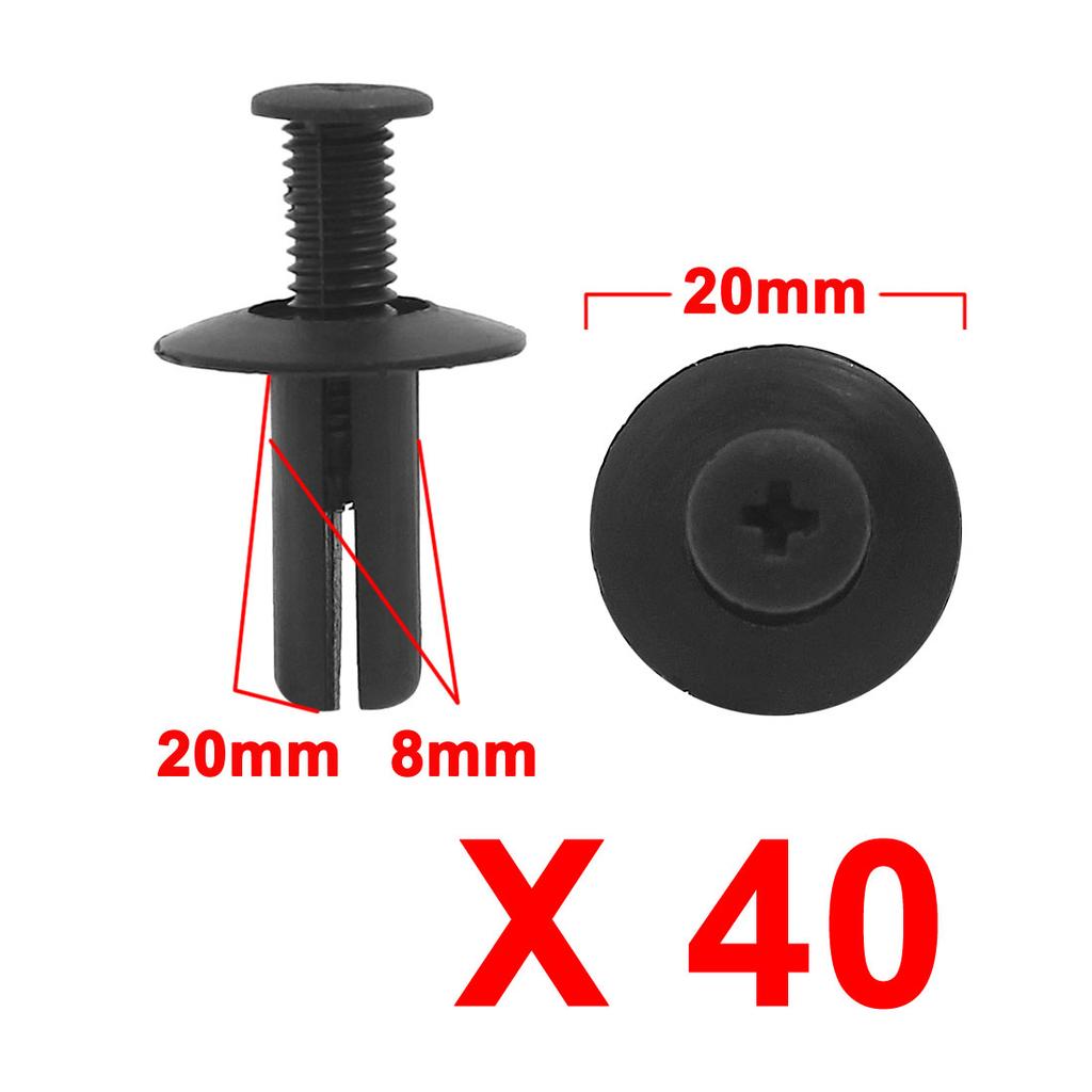 X Autohaux 8mm Hole Plastic Rivets Fastener Fender Bumper Push Pin Clips Black 8mm x 20mm x 20mm