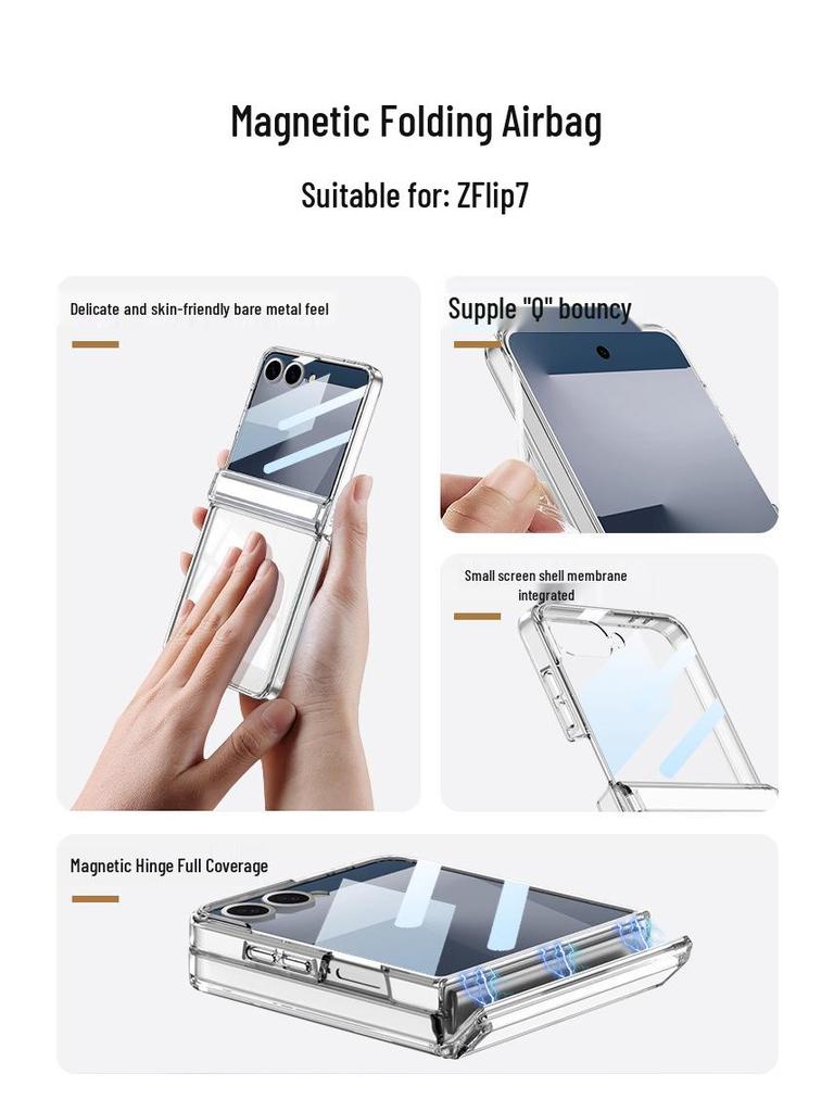 Samsung ZFlip7 Foldable Screen Magnetic Transparent Phone Case with Integrated Airbag