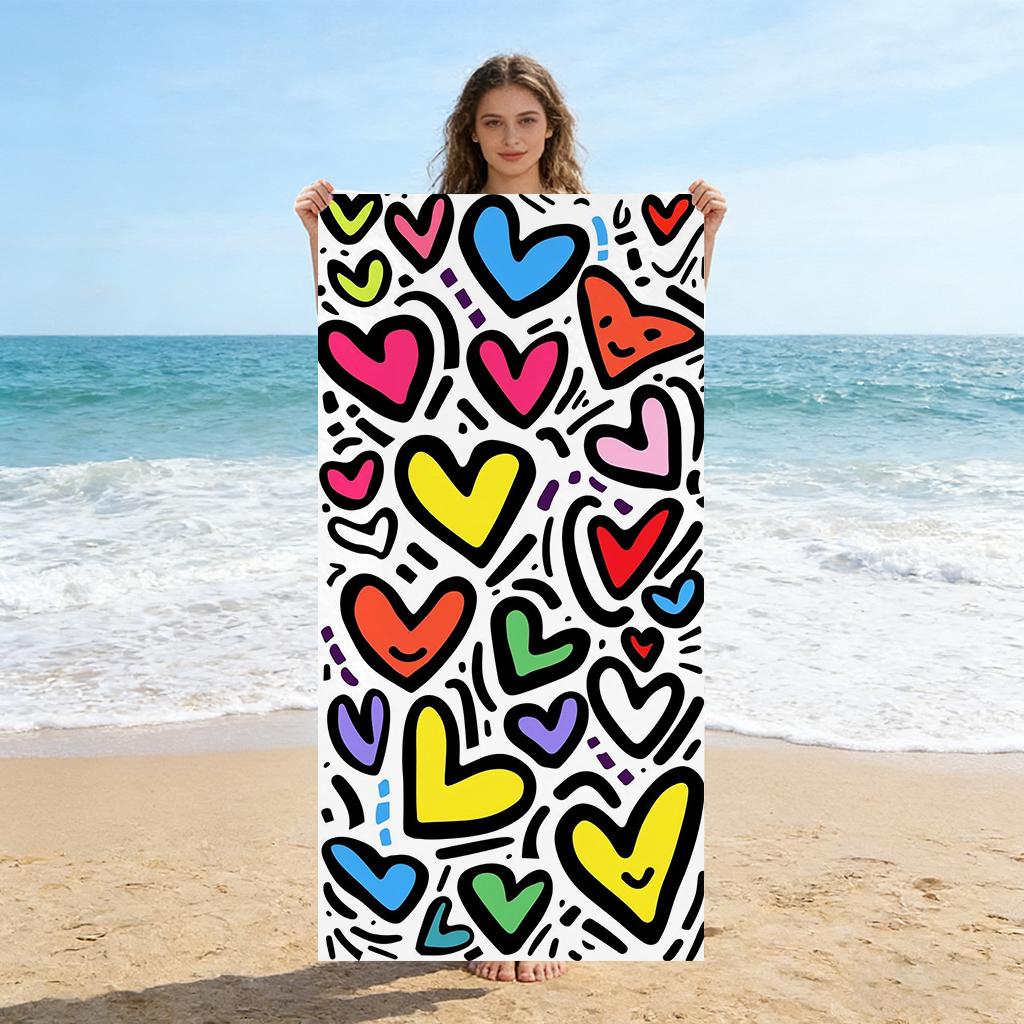 Simple Love Heart Design Beach Towel Quick-drying Large Towel Super Absorbent Suitable for Beach Pool Summer Gift for Friends