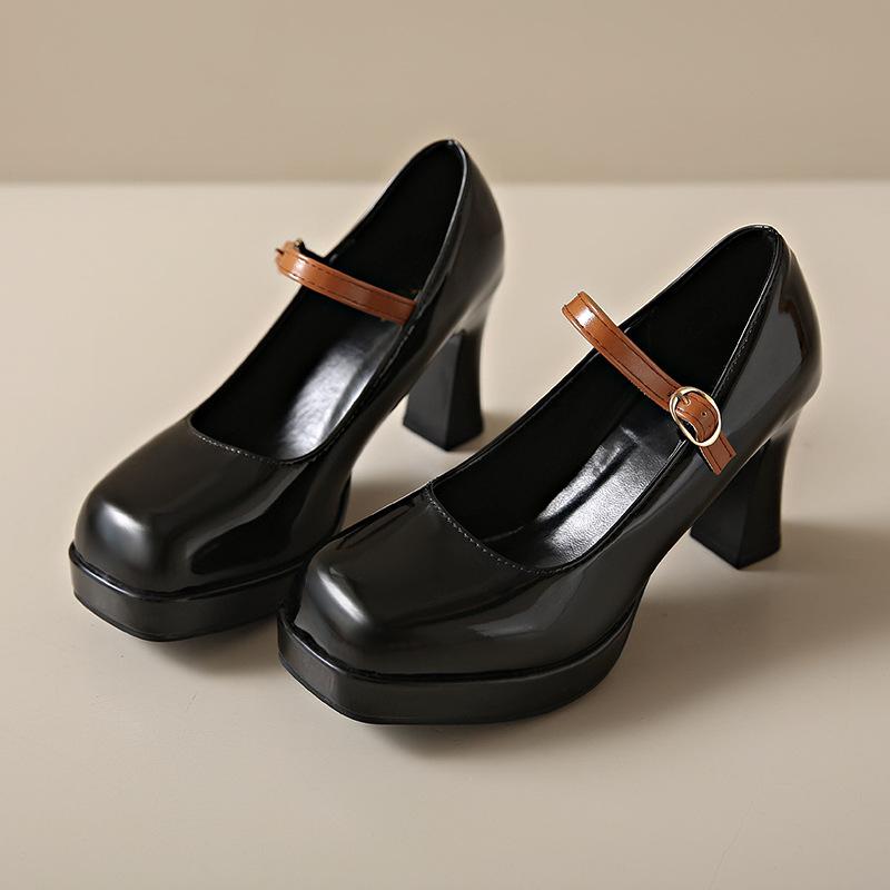 

Women s Waterproof Platform High Heels Elegant Thick Heel Single Buckle Shoes 35 чорний