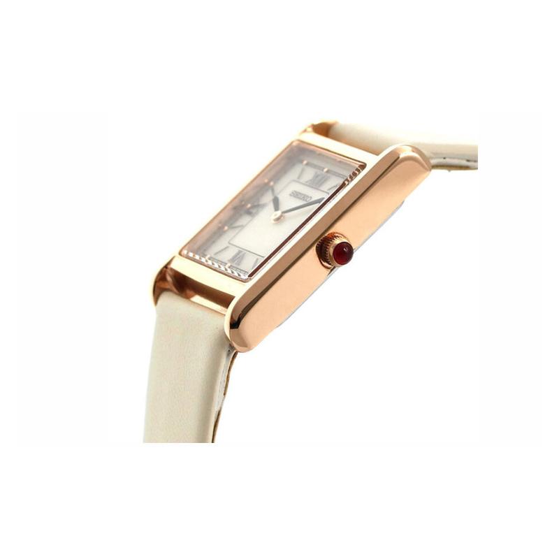 Seiko 30m Waterproof Fashion Patek Quartz Leather Strap Women's Watch White Dial STPR076