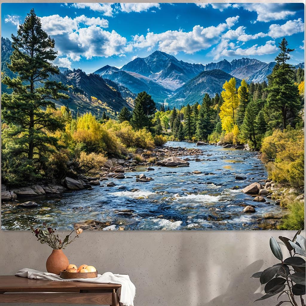 Snow Capped Mountains And Autumn Forest Landscape Tapestry Living Room Entrance Hall Feature Wall Decorative Tapestry
