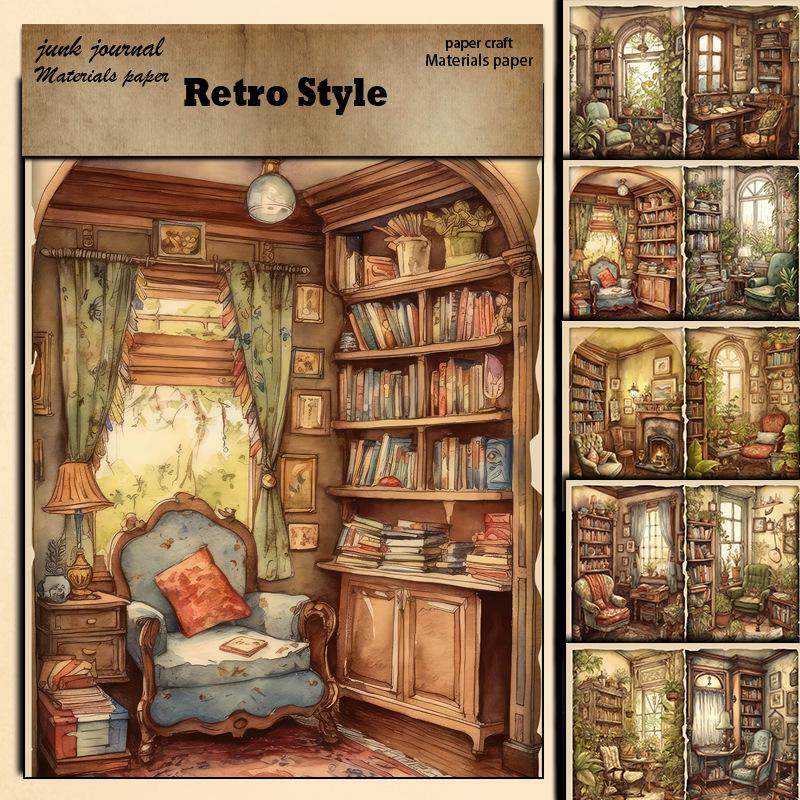 Retro Cabin Building Pattern Journal Paper (5 Sheets, 14x18cm) for Collage Decoration