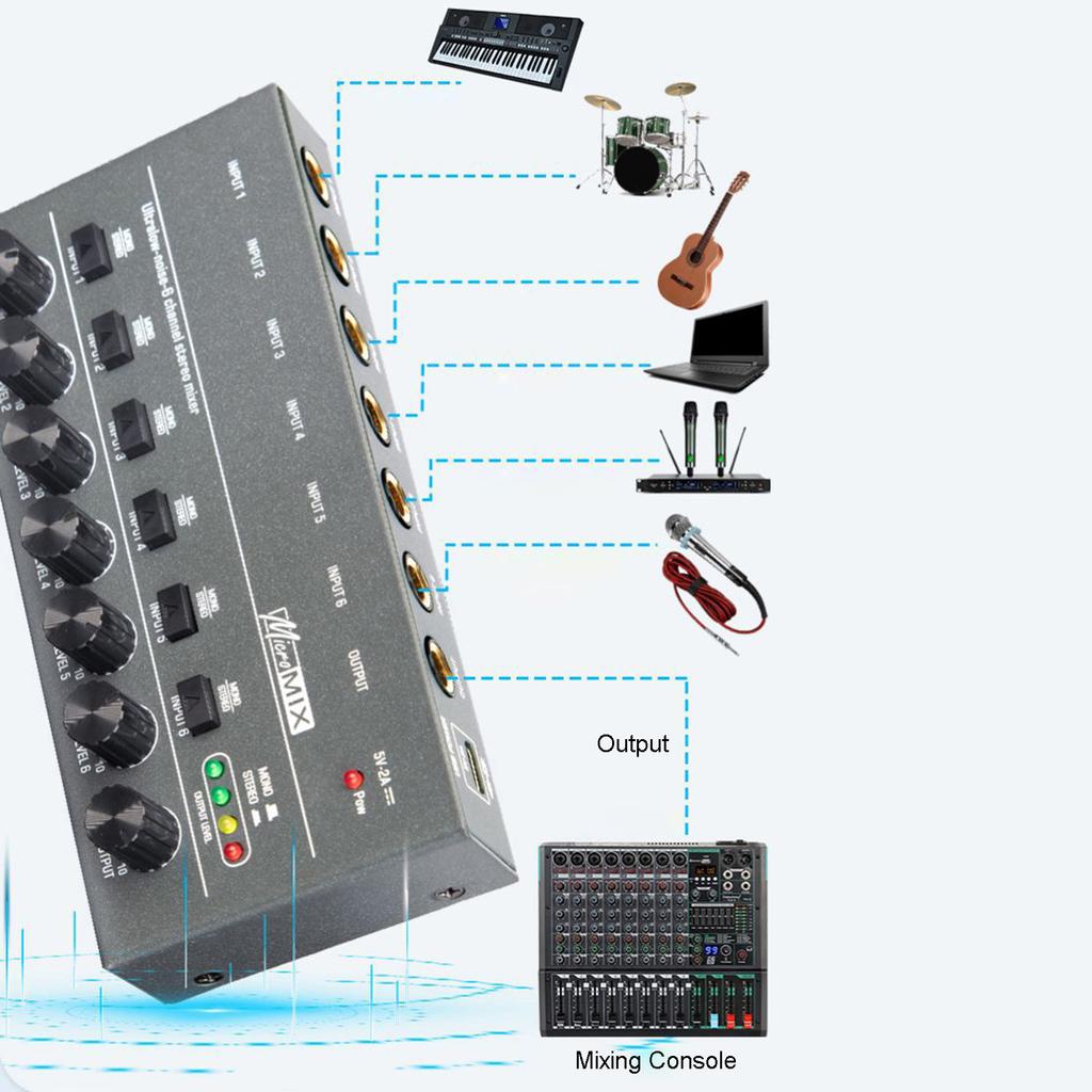 Ultrakompakter Stereo-Audio-Mischer Karaok 8-Kanal Professioneller Soundmixer Ultra-Rauscharmer 8-Kanal Stereo-Line-Mischer