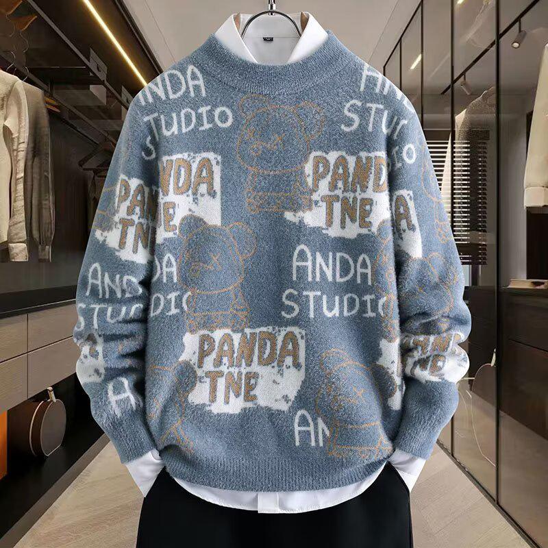 Men s Trendy Faux Mink Velvet Sweater - Warm Half-High Collar Knitwear for Autumn/Winter M