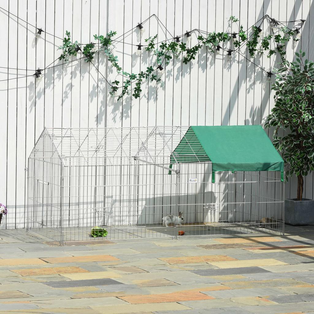 Playpen for Small Animals, Outdoor Enclosure, 4 Ground Stakes, 220 cm x 103 cm x 103 cm, Black + Green