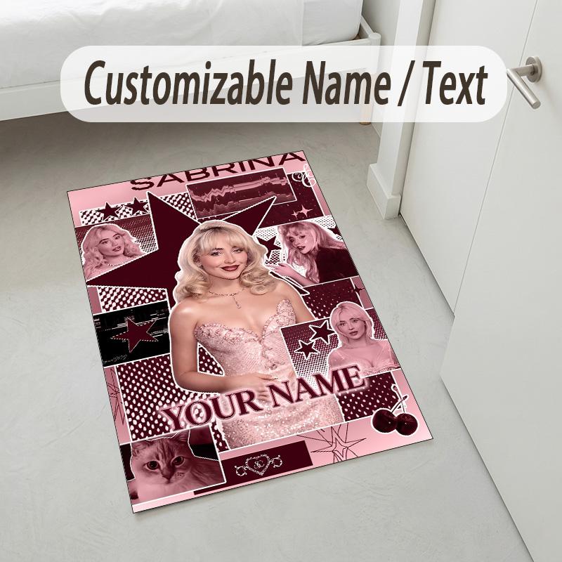 Personalized Crystal Velvet Carpet,Sabrina Carpenter Custom Printed Name, Plush Area Rug For Home Indoor Decor