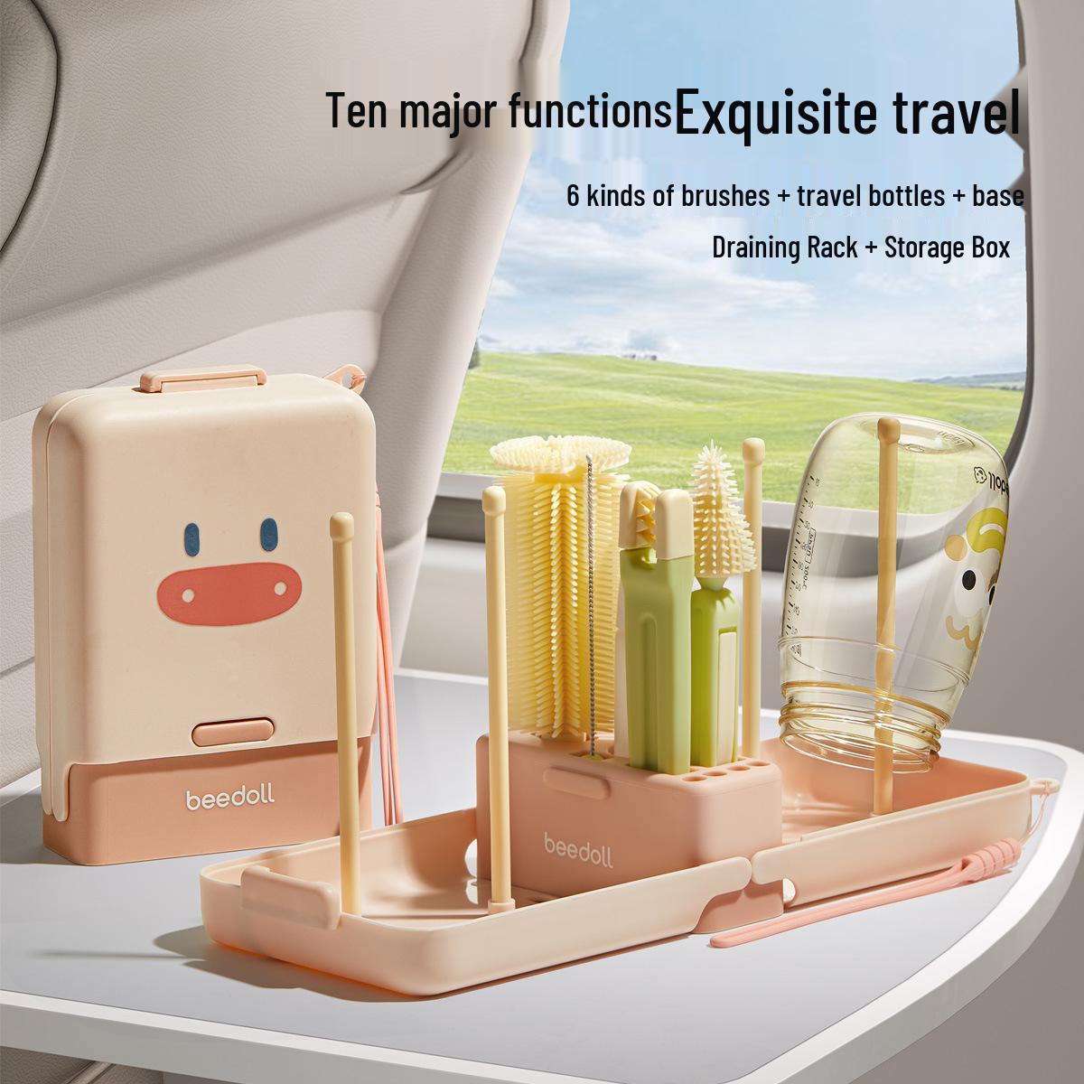 Portable Silicone Baby Bottle & Nipple Cleaning Brush - Multifunctional Straw Brush for Travel & Outings 10-in-1 Set