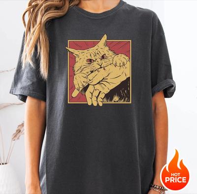 Cat Bite Shirt Japanese Horror Anime TShirt Retro Graphic Tee Horror Cat Shirt Cats Crazy Shirts Cool Graphic Unisex T Shirts