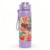 1PC Heart Floral Patchwork Quilt Print 750ml Color Plastic Sports Water Bottle Leakproof Flip Straw Lid Suitable for Sports Office Home Use