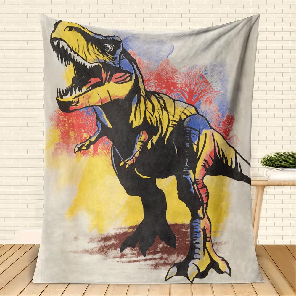 Pop Art T-Rex Dinosaurus Flanellen bedrukt deken geschikt voor alle seizoenen geschikt voor woonkamer kantoor bank en reizen