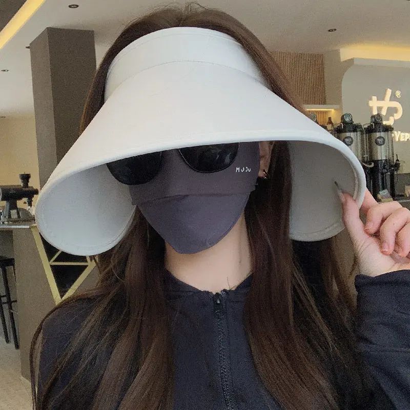 

Sun Protection Hat Women s Summer Big Brim Air Top Sunhat Cover Full Face UV Protection Cycling Sun Hat Wind Resistant U surround 3.0 [beige]]