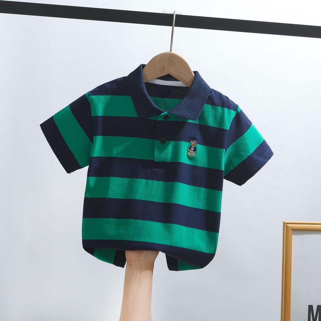 Kids' Korean Striped Cotton Polo Shirt: Short-Sleeved T-Shirt for Boys, Sizes 0-16, Summer Children's Clothing