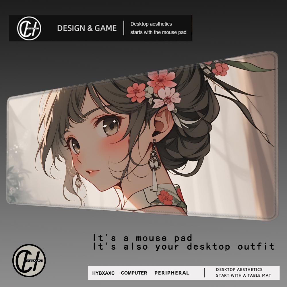 HYBXAXC Kawaii Anime Girl HD Desk Mat Xcm Gamer Mouse Pad Japanese Oni Mask Suture Edge Mice Mat Company Table Pad For Gift