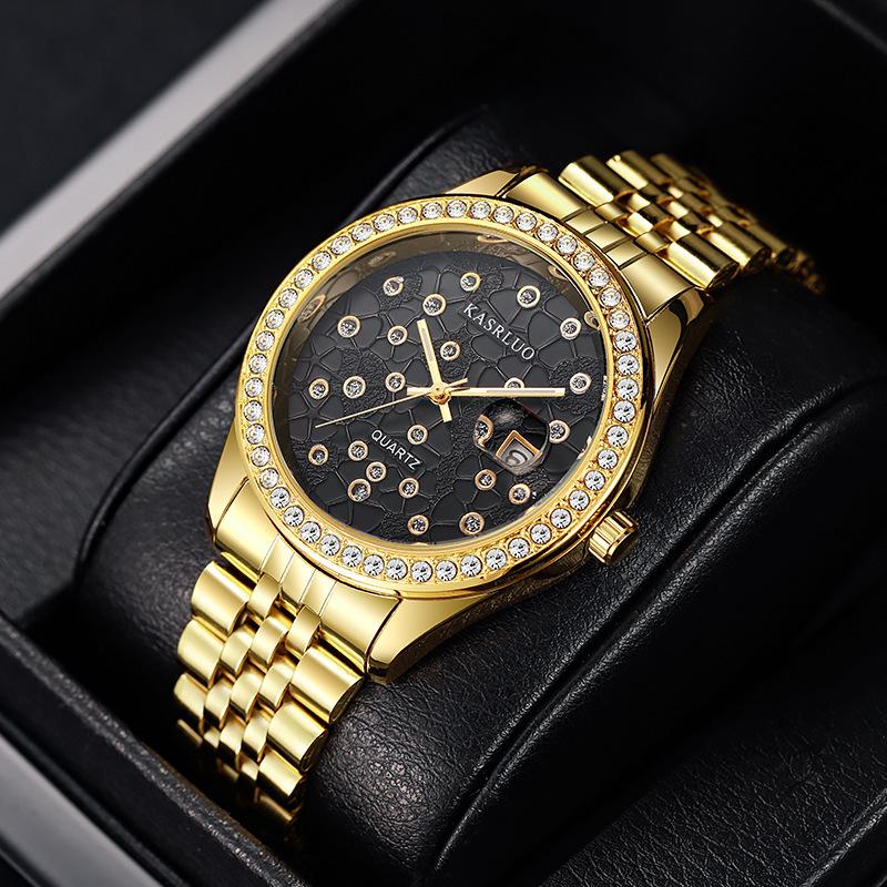 Watch Men'S Trend Diamond-Encrusted Couple Steel Belt Calendar Casual Student Adult Automatic Quartz Watch