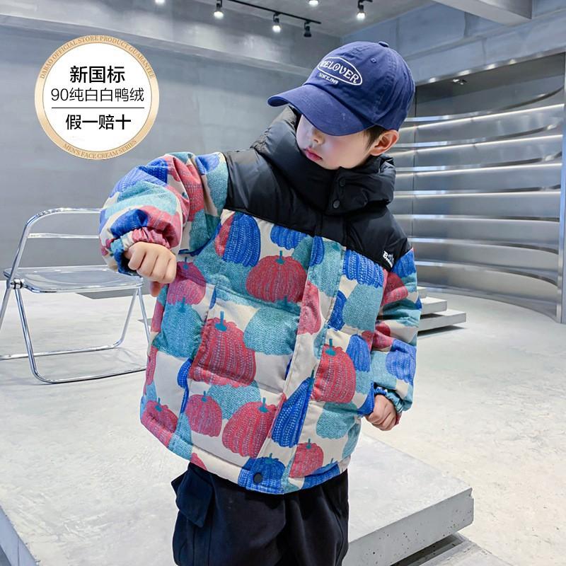 Boys Winter Hooded Puffer Jacket Kids Warm Thick Down Coat Cartoon Letter Print