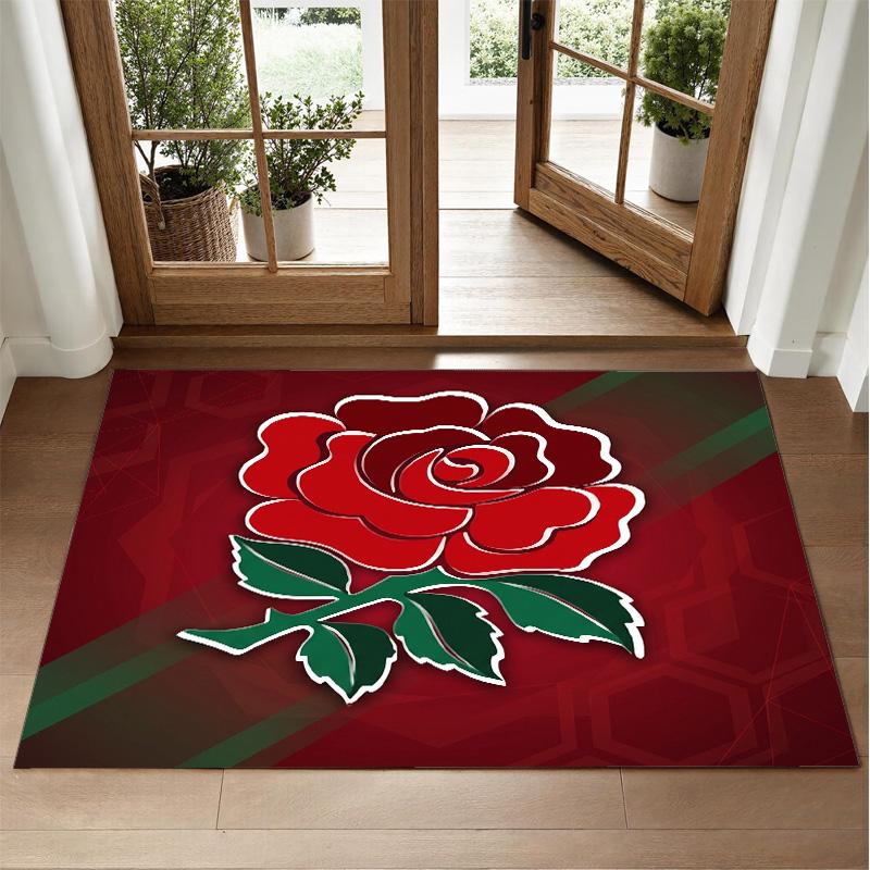 England Rugby Design Crystal Velvet Rug Soft Decorative Mat for Bedroom Entrance