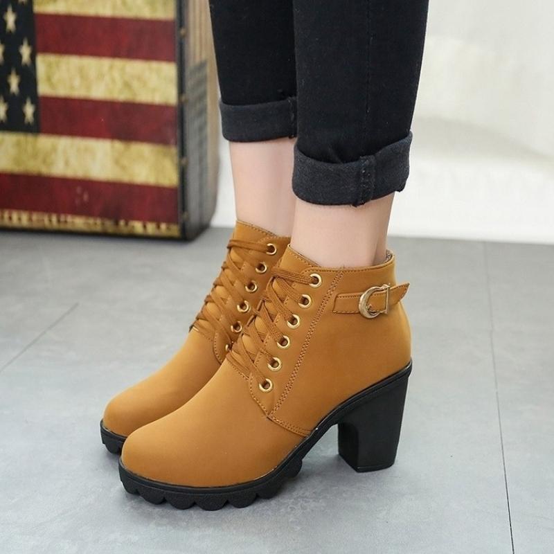Platform Round Toe Woman Short Shoes Autumn Winter Heeled Booties Comfortable and Elegant Footwear New in Ankle Boots for Women