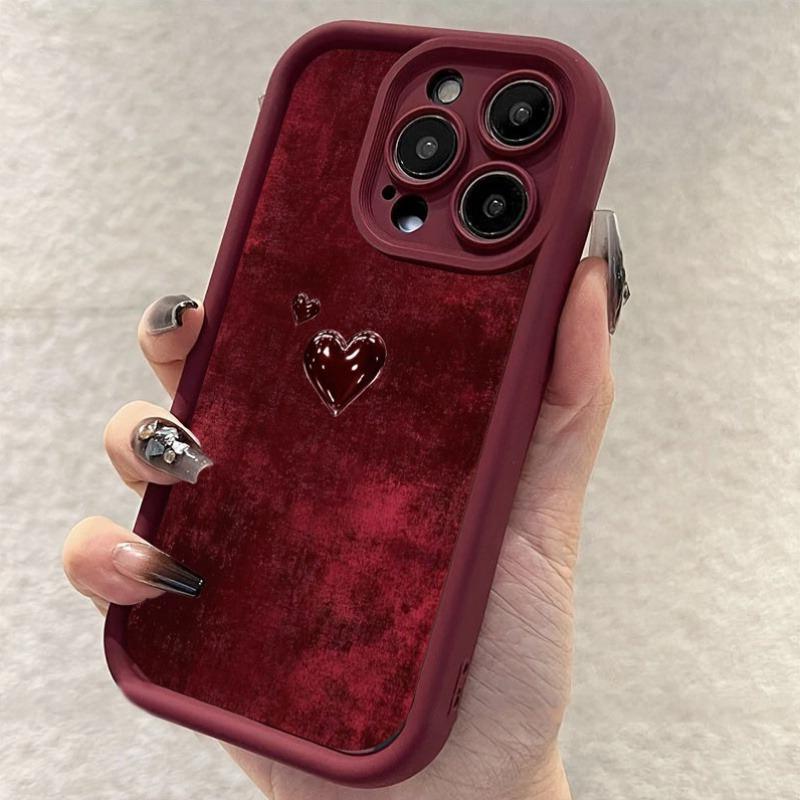 Wine Red Heart Pattern Phone Case For iPhone 17 16 15 14 13 12 11 Pro Max Silicone Cover For iPhone XS X XR 7 8 Plus 16E Fundas