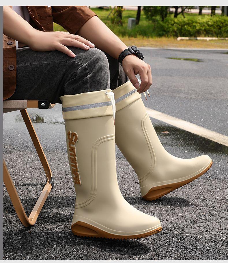 Men's Fleece Lined Waterproof Rain Boots Mid Calf Non-Slip Lightweight Outdoor Work Kitchen Delivery ShoesRubber Work Boots