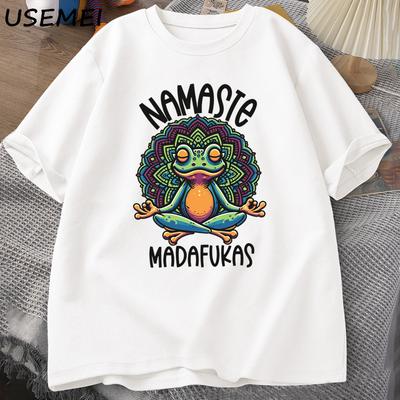 Lustiges Yoga T-Shirt Frosch Selbstpflege T-Shirt Baumwolle Kurzarm Positives Cottagecore Namaste T-Shirt Männer Frauen Herrenbekleidung Streetwear