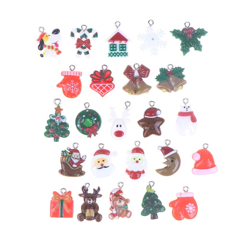 24Pcs Mixed Style Christmas Charms Snowman Santa Tree Penguin Reindeer Pendant For Diy Jewelry Accessories