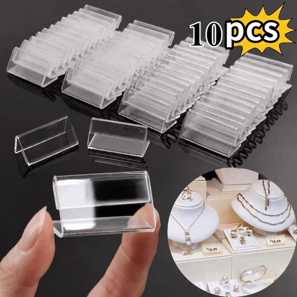 10Pcs L Shape Small Label Holder Acrylic Sign Card Stand New Price Tag Clip Stand