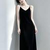 Women's Elegant V-Neck Silk Velvet Sling Maxi Dress