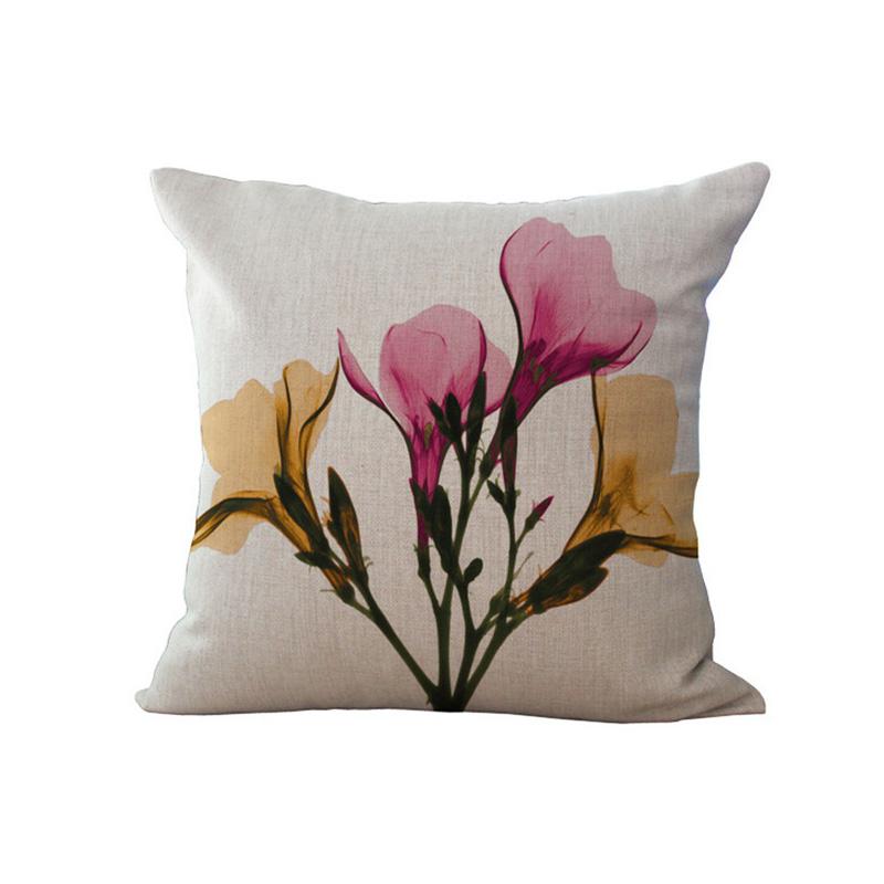 Beautiful Flower Printing Cushion Cover Plants Cotton Linen Throw Pillow Case Decorative Pillowcase For Sofa Cushion Cover Zt105