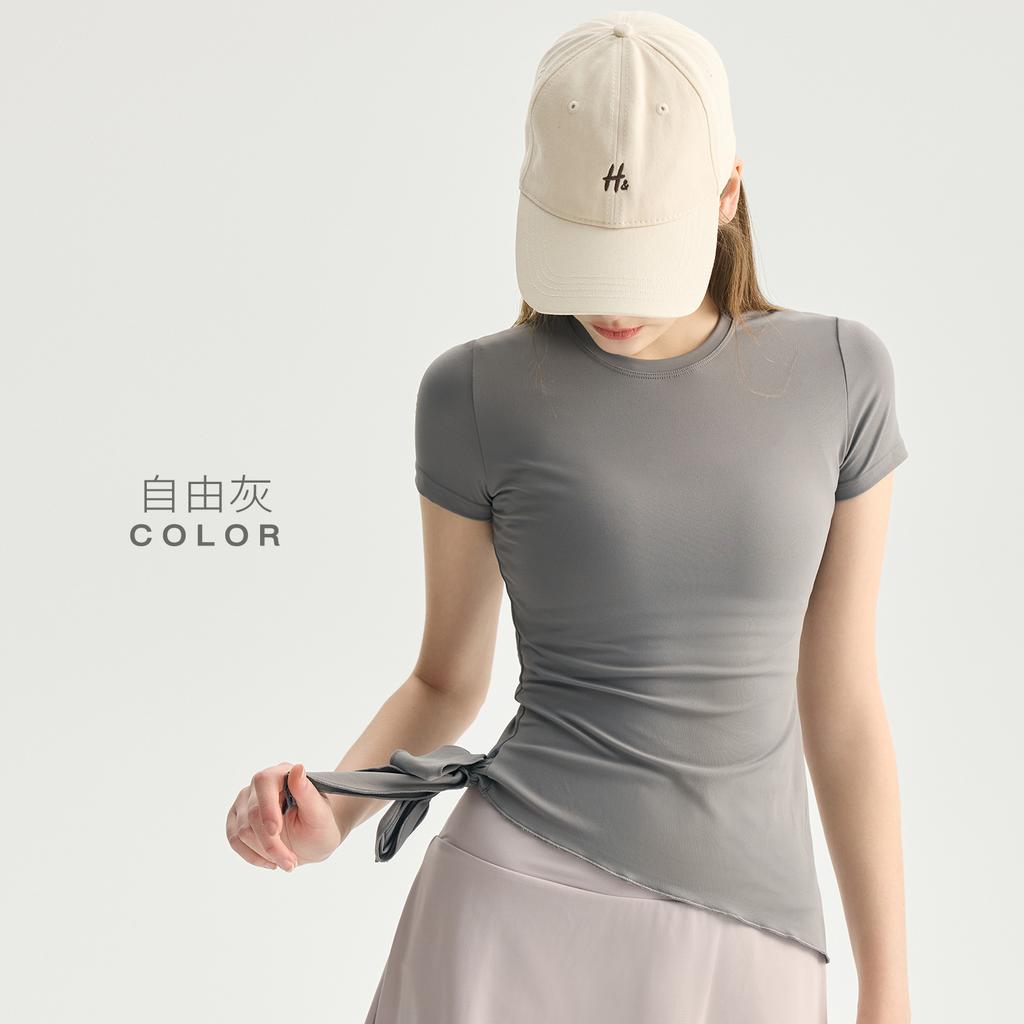 Straps yoga short sleeves women's breathable versatile yoga clothes top diagonal swing tight sports t-shirt Pilates gym clothes