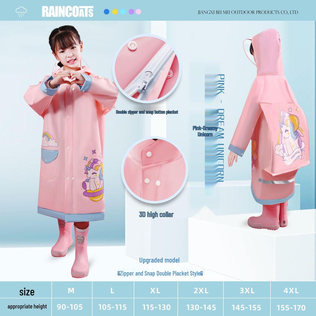 Children's Cartoon Rain Poncho with Backpack Slot for Kids