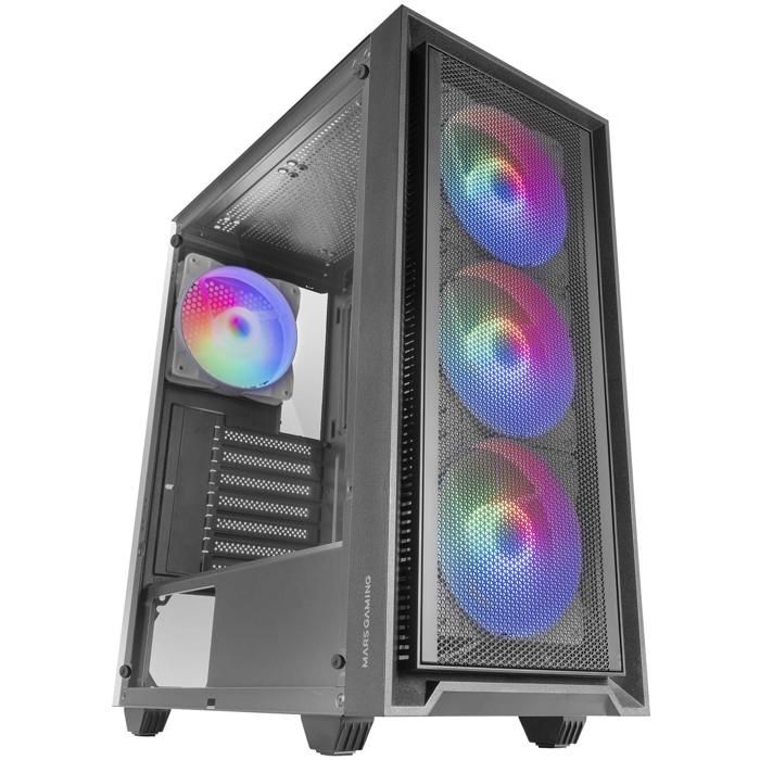Boîtier Gaming ATX - Mars Gaming - MC-AIR - 4 Ventilateurs FRGB 120mm - Panneau Mesh - Verre Trempé Noir