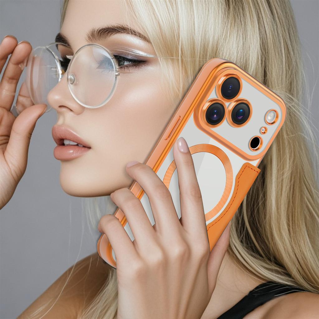 Flip Cover Verchromt Klar Magnetisch Faltbar Leder Geldbörse Hülle Für iPhone17 Air 16 Pro Max Magnetisch 15 14 13 12 11 Pro Steckplatz Kartenhalter Tasche Hülle