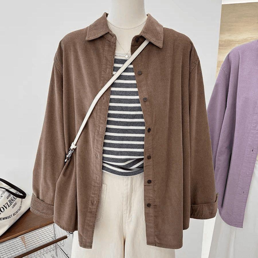 Women's Corduroy Shirt - Loose, Long Sleeve, Versatile Cardigan Jacket for Autumn 2025