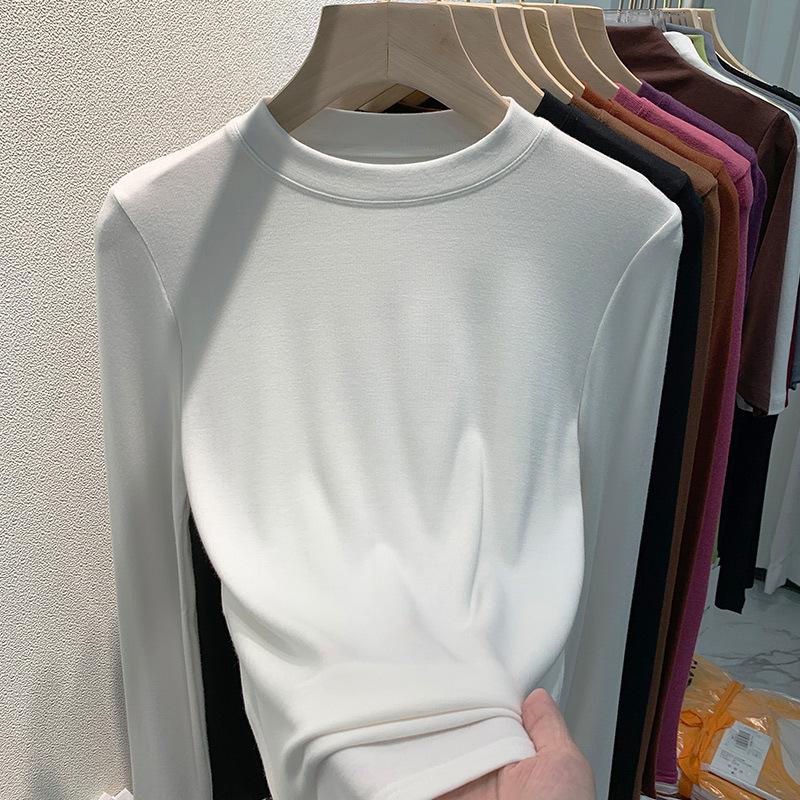 Women's Half High Neck Long Sleeve Thermal Tops Slim Fit Solid Color Casual T-Shirt
