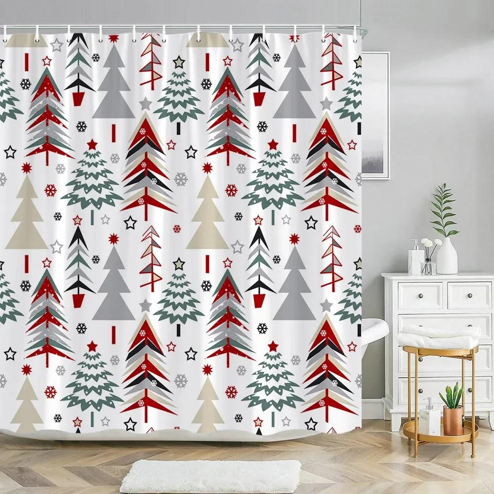 Xmas Decorative Shower Curtains Fireplace Christmas Tree Winter New Year Gift Bathroom Decor Fabric Bath Curtian Hanging