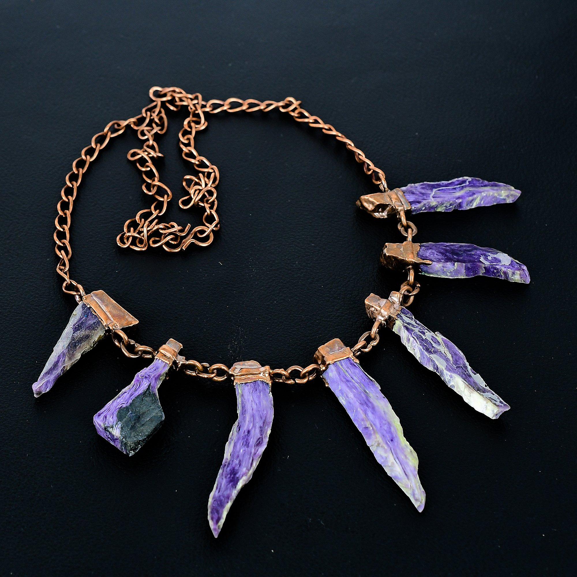 

Amethyst Handmade Gemstone Necklace, Copper Electroformed Necklace Antique Jewelry, For Engagement Gift 2.55 Inches