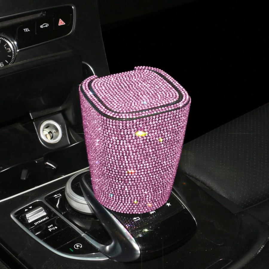 1pc Luxury Sparkling Crystal Ashtray with Lid, Glittering Cup Holder Design, Crystal Decorative, Portable Smokeless Cylinder