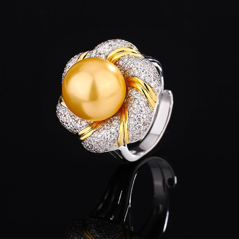 

Jewelry Copper Platinum Plated Pearl Flower High Temperament Ring 14Mm