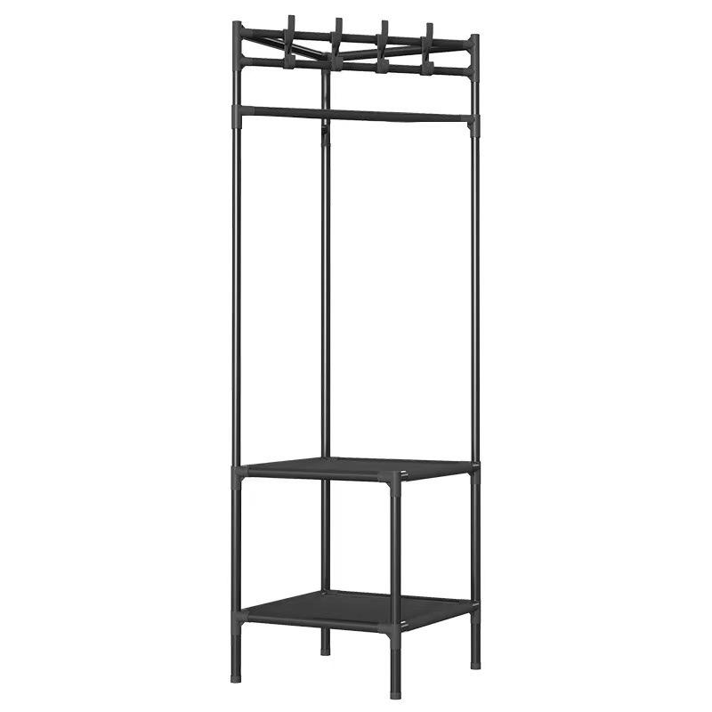 Modern Minimalist Metal Floor Coat Rack: Multifunctional Bedroom Clothes Hanger & Storage Solution.