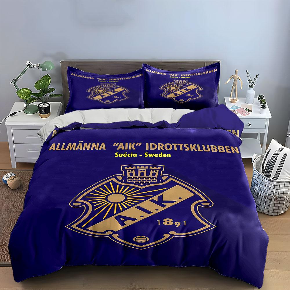 Set Biancheria da Letto con Logo AIK Set Biancheria Copripiumino Set Copripiumino Federe (1 * Copripiumino 2 * Federe, senza piumino)