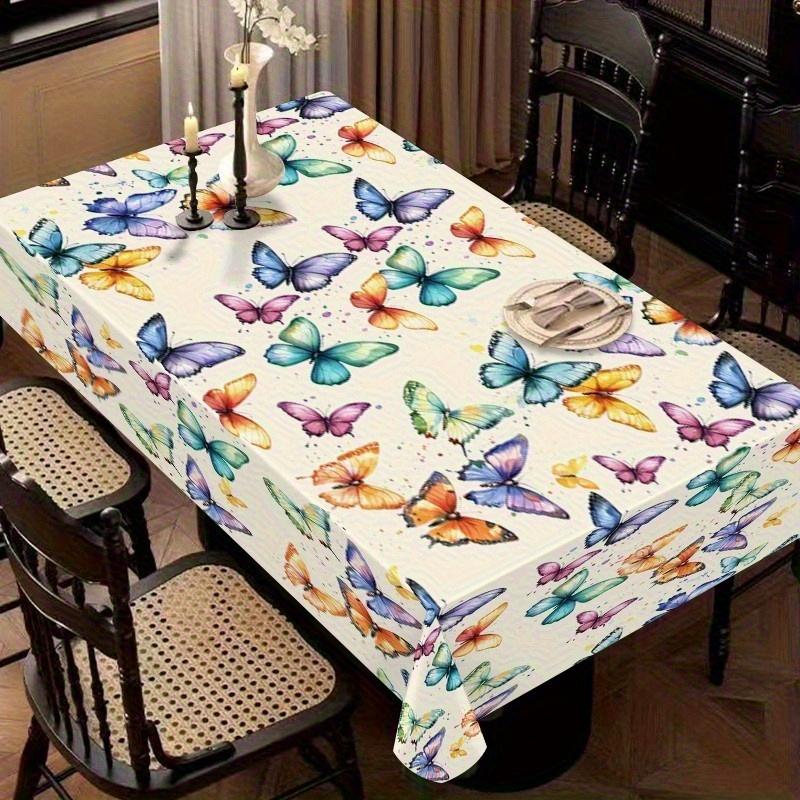 1pc Butterfly Print Tablecloth | European Country Style Rectangular Polyester Table Cover with Vibrant Butterfly Design, Durable & Easy-Clean for Indo