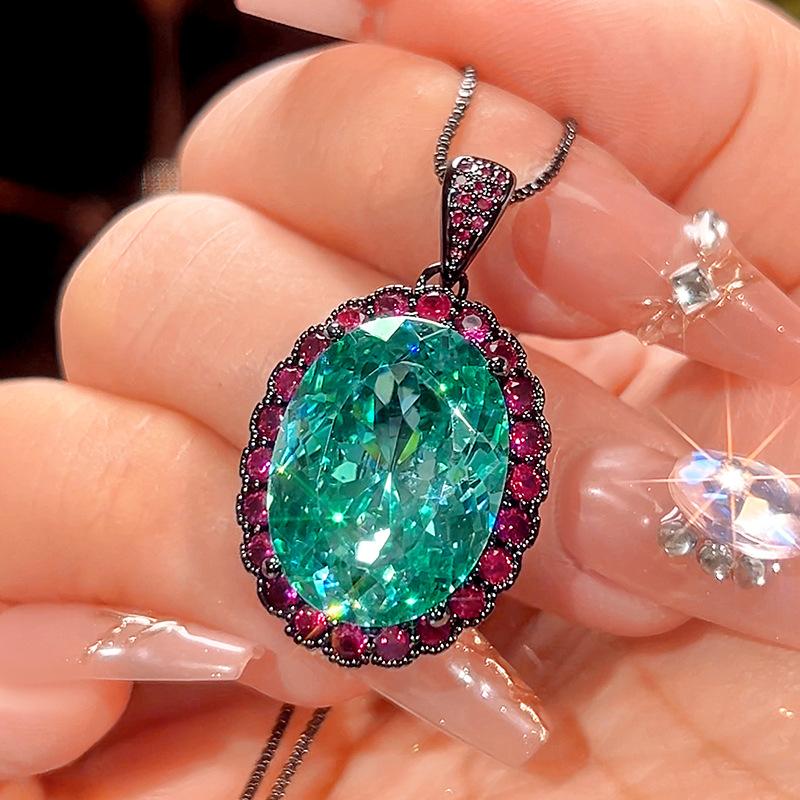 Jewelry Copper Bottom Gold Plated Imitation Para Green Black Gold Premium Egg Shaped Set Women'S Stone 15 * 20