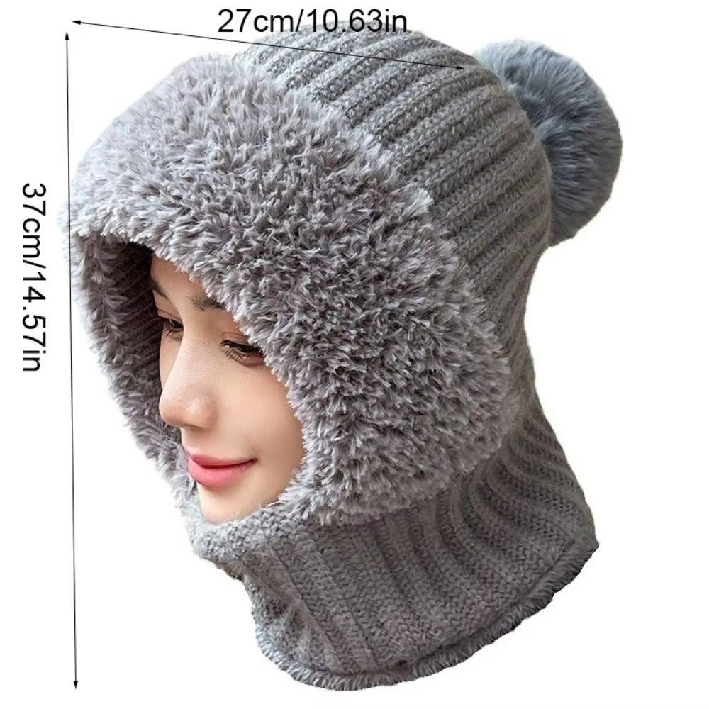 Winter Warm Fleece Lined Knit Hat Thermal Cashmere Integrated Pullover Hat Casual Fur Beanies Cap