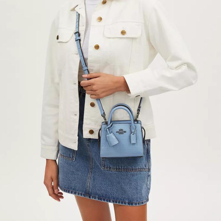 Coach Andrea 15 Logo Internal Multi-Functional Pocket Crocodile Embossed Leather Shoulder Crossbody Tote Bag Mini Women Handbags Blue CR209-QBCFL