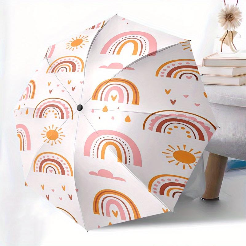 Rainbow,Sun Automatic Folding Umbrella 8 Ribs Lightweight Design, Durable Iron Frame, Compact and Portable, Ideal Birthday or Christmas Gi