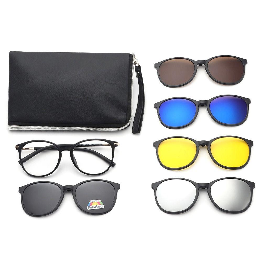 UV400 Protection Polarized Magnetic Clip On Sunglasses Cycling/Driving Sunglasses Set with Pouch 6 Iin 1 Clip Cycling Glasses