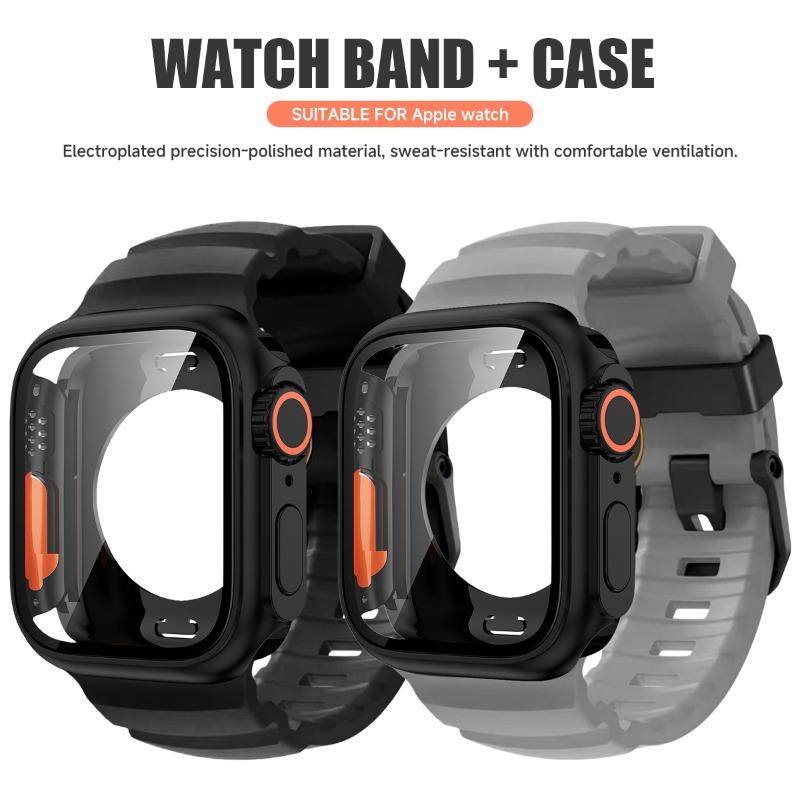 Silicone Strap For Apple Watch 44mm 45mm 46mm Bracelet+Screen Protectores Change To Ultra For iWatch Series 11 10 9 8 7 SE 6 5