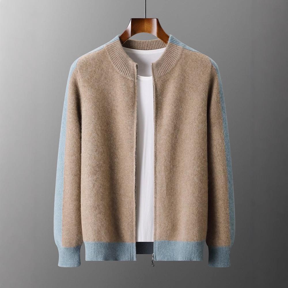 Men'S Half-Turtleneck 100% Pure Wool Thickened Cardigan, Commuter-Style Zip-Up Knit Cardigan, Loose Plus-Size Jacket