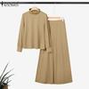 ZANZEA Women Long Sleeve Turtleneck Blouse and Pants Casual Two Piece Suit Sets